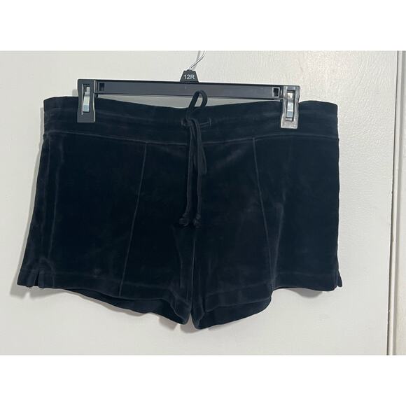 VTG Y2K Taunt Shorts Medium Black Velvet High Rise Drawstring - Picture 1 of 5